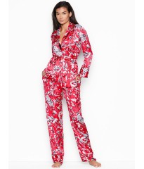 Сатинова піжама Victoria's Secret Satin PJ set, червона, Lux print Roses