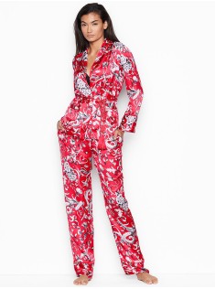 Сатинова піжама Victoria's Secret Satin PJ set, червона, Lux print Roses