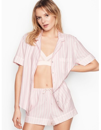 Пижама розовая в полоску Victoria’s Secret Flannel Short PJ Set Signature Stripes