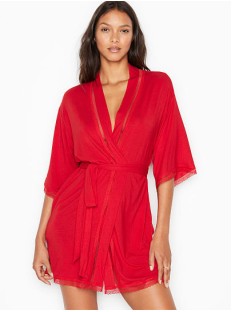 Халат Victoria's Secret червоний supersoft lace trim robe