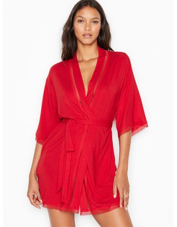 Халат Victoria's Secret червоний supersoft lace trim robe