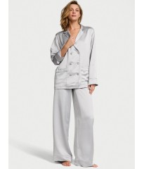 Піжама Victoria's Secret Luxe Satin Double-Breasted Long Pajama Set Grey