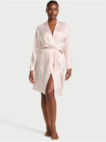 Сатиновий Халат Victoria Secret Satin Midi Robe Iconic Stripe