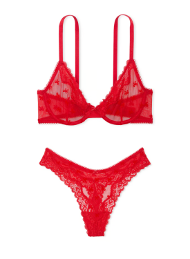 Комплект белья Tease Unlined Demi Bra Set Bright Vermillion Bows