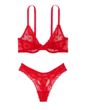 Комплект белья Tease Unlined Demi Bra Set Bright Vermillion Bows