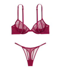 Комплект белья Sheer Shine Unlined Low-Cut Demi Bra Set Campari Red