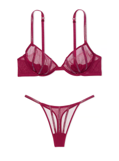 Комплект белья Sheer Shine Unlined Low-Cut Demi Bra Set Campari Red