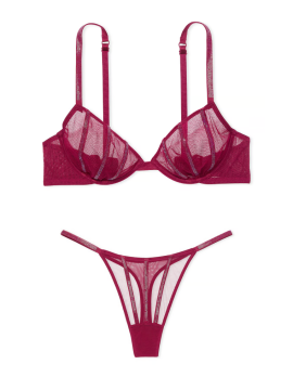 Комплект білизни Sheer Shine Unlined Low-Cut Demi Bra Set Campari Red