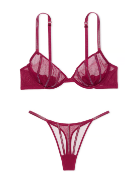 Комплект белья Sheer Shine Unlined Low-Cut Demi Bra Set Campari Red