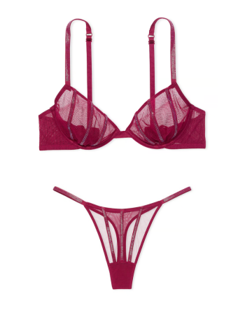 Комплект білизни Sheer Shine Unlined Low-Cut Demi Bra Set Campari Red