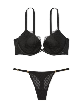 Комплект белья Bombshell Add-2-Cups Rose Lace Push-Up Bra Set Black