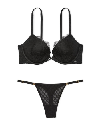 Комплект белья Bombshell Add-2-Cups Rose Lace Push-Up Bra Set Black