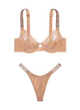 Комплект белья The Fabulous by Victoria's Secret Unlined Shine Strap Rose Lace Full-Cup Bra Set