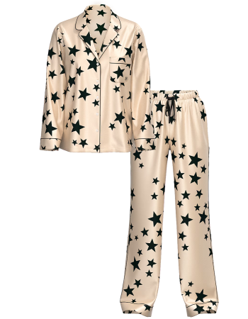 Піжама Glazed Satin Long Pajama Set Stars