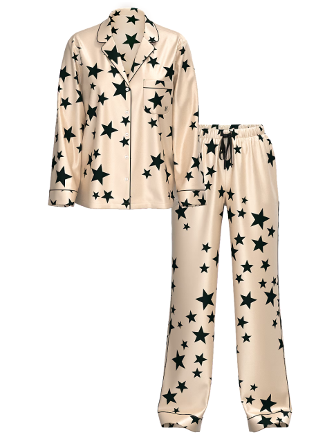 Пижама Glazed Satin Long Pajama Set Stars