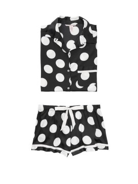 Сатиновая пижама Victoria’s Secret Satin PJ Set Short Black , White Dot