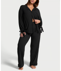 Пижама Modal Soft Velvet-Trim Long Pajama Set Black