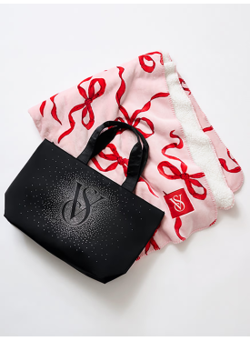 Сумка+плед Victoria's Secret Shine Tote Bag + Cozy Blanket Bow Print