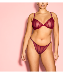 Комплект белья Sheer Shine Unlined Low-Cut Demi Bra Set Campari Red