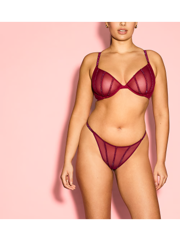 Комплект білизни Sheer Shine Unlined Low-Cut Demi Bra Set Campari Red