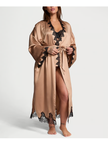 Сатиновий халат Victoria's Secret Satin & Rose Lace Open-Back Long Robe