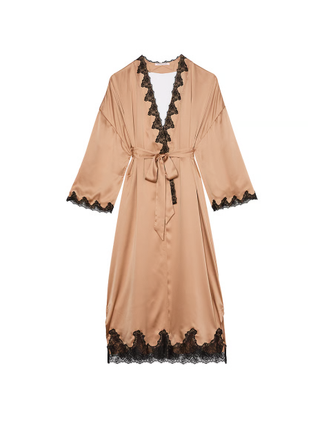 Сатиновый халат Victoria's Secret Satin & Rose Lace Open-Back Long Robe
