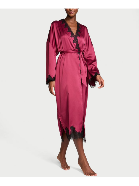 Сатиновый халат Victoria's Secret Satin & Rose Lace Open-Back Long Robe