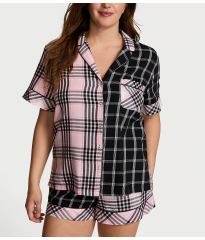 Піжама Flannel Short Pajama Set Pink & Black Plaid