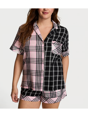 Піжама Flannel Short Pajama Set Pink & Black Plaid