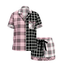 Піжама Flannel Short Pajama Set Pink & Black Plaid