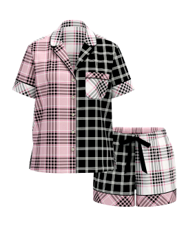 Пижама Flannel Short Pajama Set Pink & Black Plaid