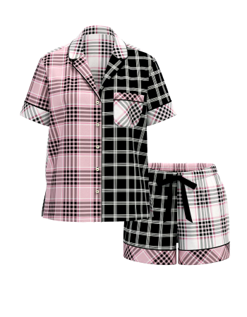 Піжама Flannel Short Pajama Set Pink & Black Plaid