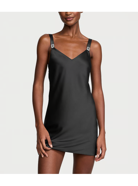 Пеньюар Scattered Shine Strap Satin Strappy-Back Slip Black