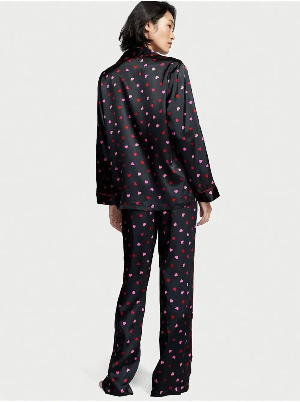 Satin Long Pajama Set Victoria s Secret Black Mini Hearts SecretAngeL