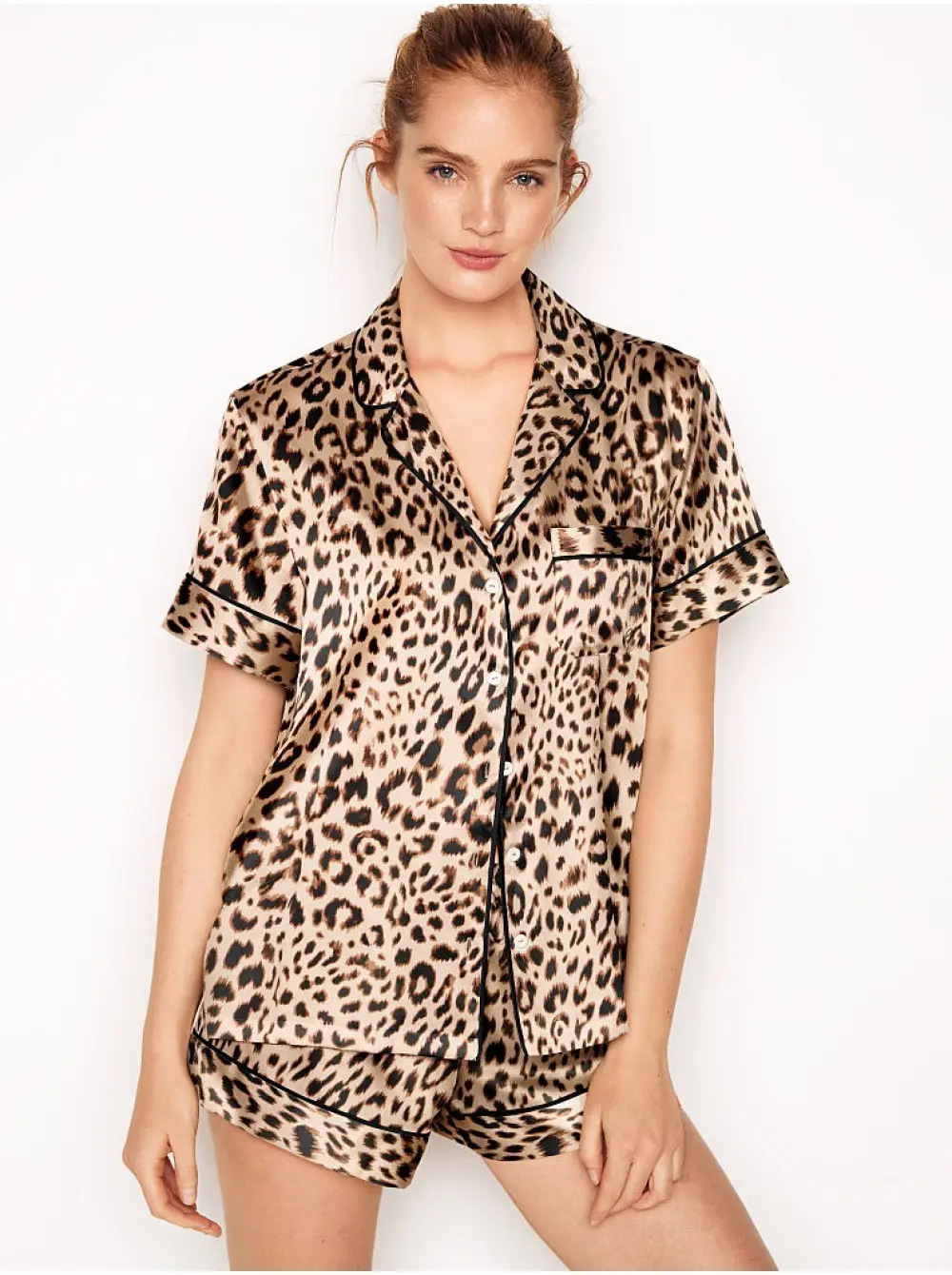 Victoria s Secret The Satin Short PJ Set Champagne Nude Leopard Spots SecretAngeL