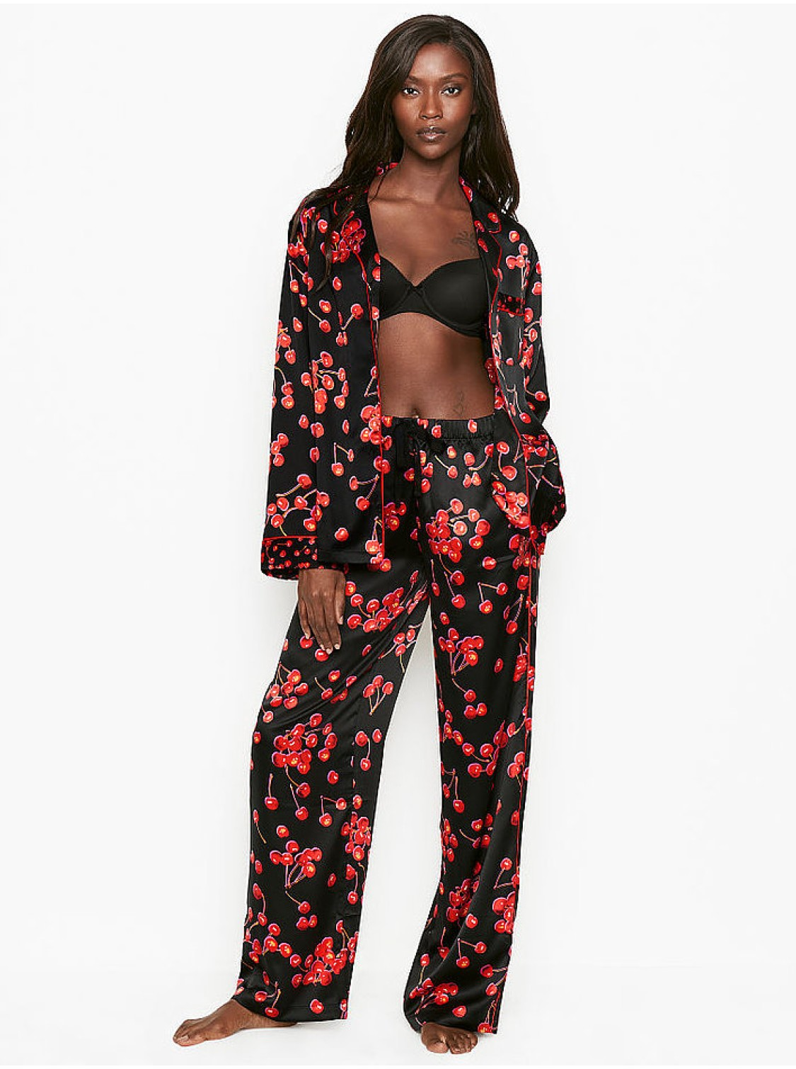 Сатиновая пижама Victoria's Secret The Satin Long PJ Set Black
