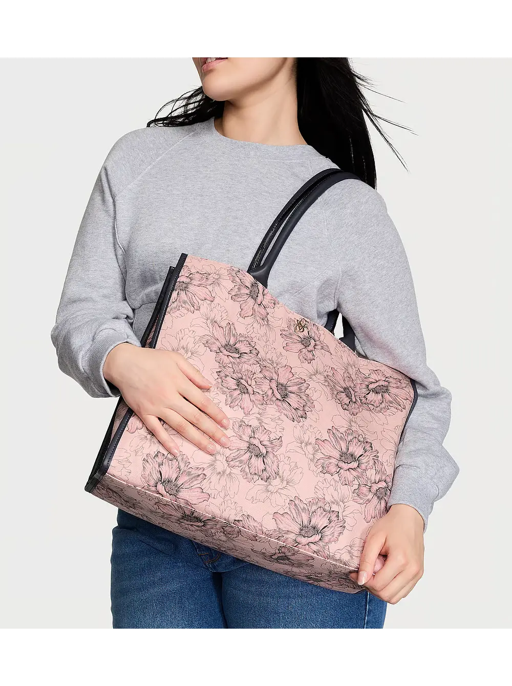 Victoria s Secret Tote Bag Pink Outline Floral SecretAngeL
