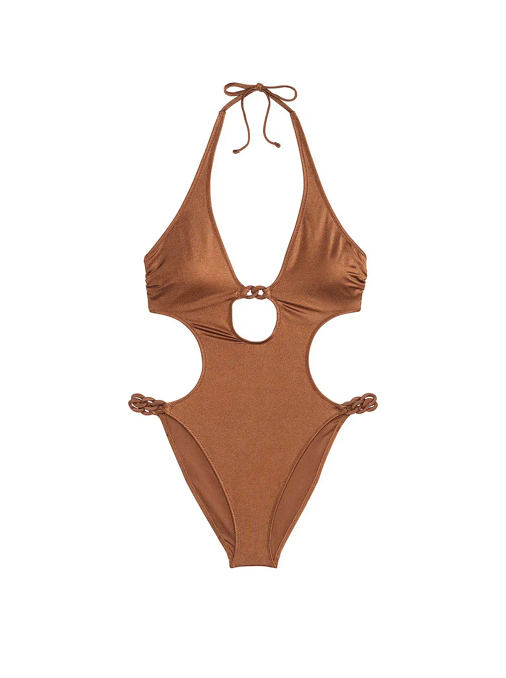 Chain Link Cut Out Monokini One Piece Swimsuit Caramel
