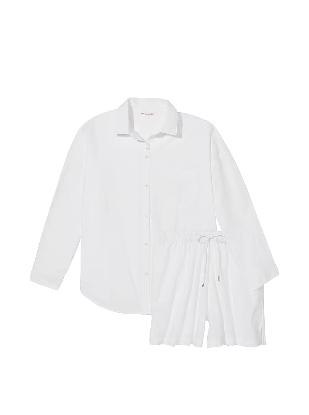 Cotton Long Sleeve Shirt Shorts Set Vs White SecretAngeL