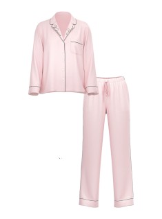 Пижама Glazed Satin Long Pajama Set Collar Embroidery