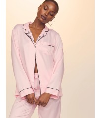 Піжама Glazed Satin Long Pajama Set Collar Embroidery