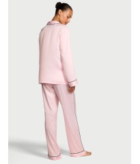 Піжама Glazed Satin Long Pajama Set Collar Embroidery