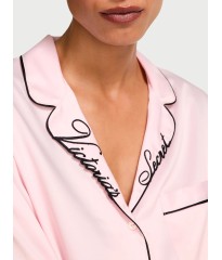 Піжама Glazed Satin Long Pajama Set Collar Embroidery