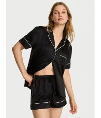 Піжама Glazed Satin Short Pajama Set Scrip Logo Black 