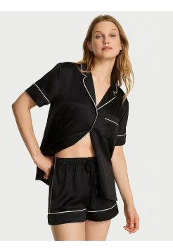 Пижама Glazed Satin Short Pajama Set Scrip Logo Black