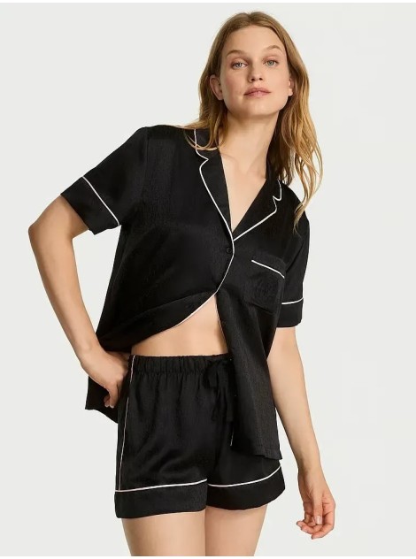Піжама Glazed Satin Short Pajama Set Scrip Logo Black 