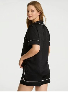 Піжама Glazed Satin Short Pajama Set Scrip Logo Black 