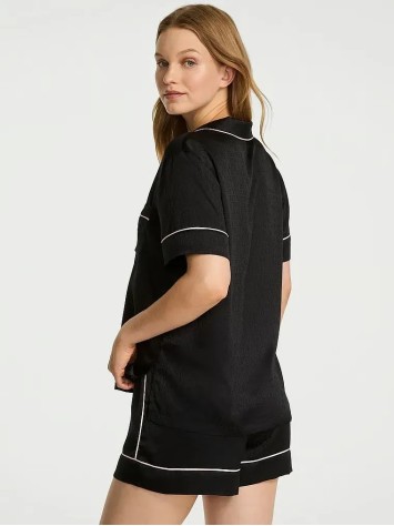 Пижама Glazed Satin Short Pajama Set Scrip Logo Black