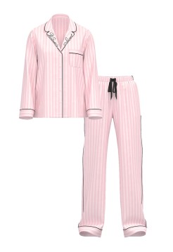 Піжама Glazed Satin Long Pajama Set Angel Pink Stripe