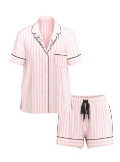 Пижама Flannel Short Pajama Set Pink Stripe Print
